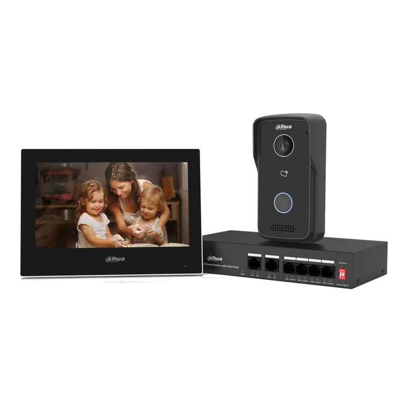 Kit videoportero IP Dahua DHI-KTP03 con monitor táctil de 7 pulgadas y switch PoE